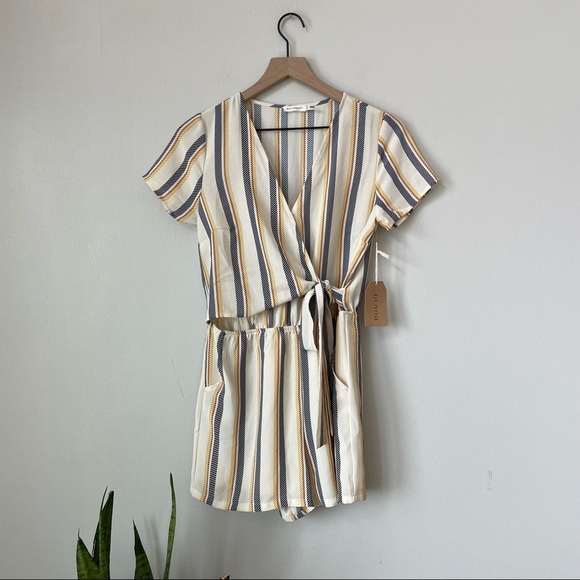 Blu Pepper Striped Surplice Wrap Romper - Picture 3 of 6